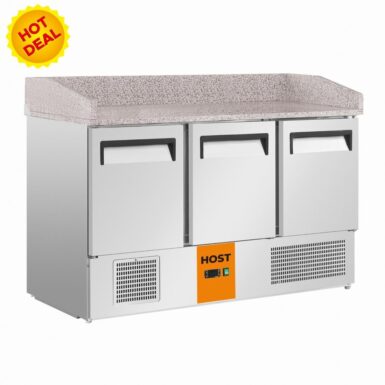 HOST 3 Door Pizza Prep Counter Fridge with Marble Top 368L